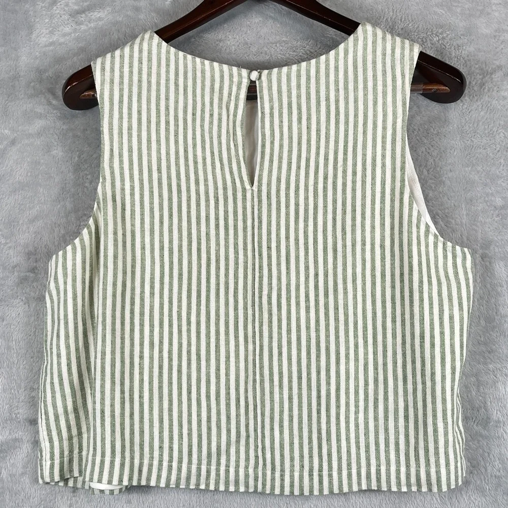 Abercrombie & Fitch Women L Linen Blend Sleeveless Keyhole Back Striped Tank Top - Picture 4 of 9